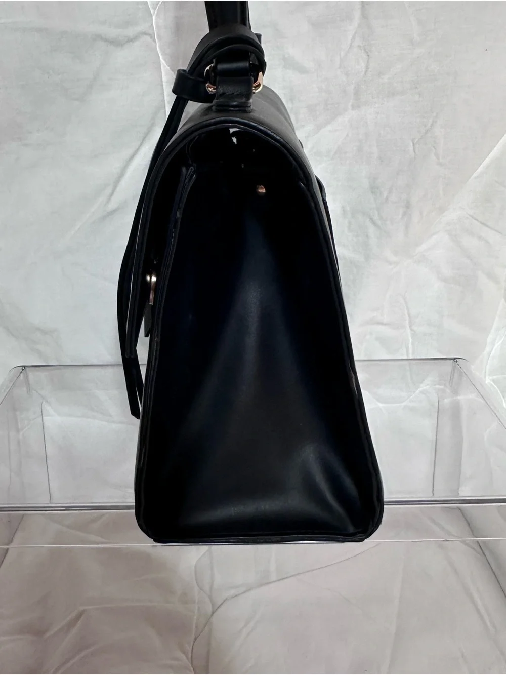 Vintage Joan & David Black Leather Satchel with Top Handle